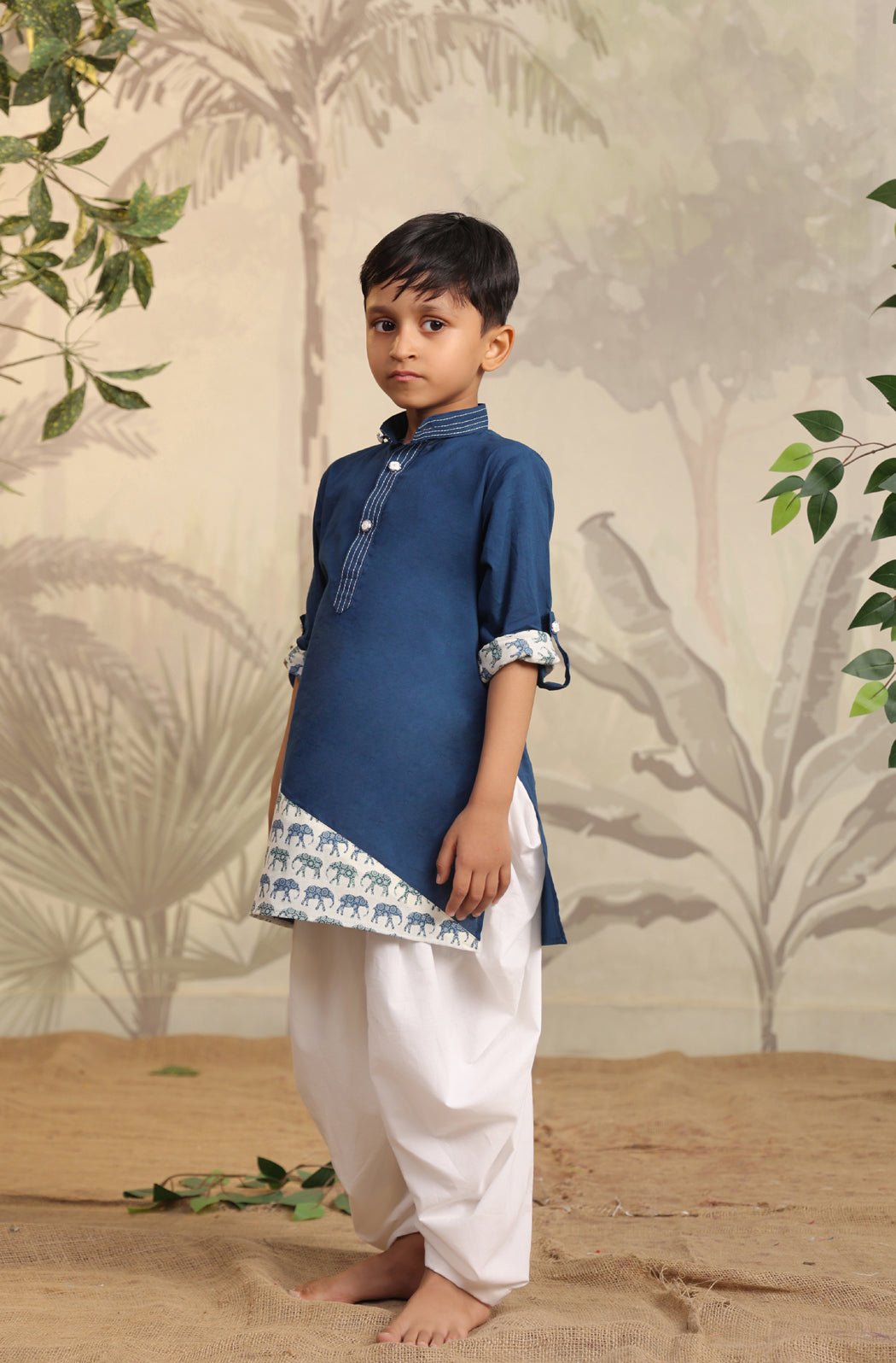 Boy Elephant Kurta Set - Blue