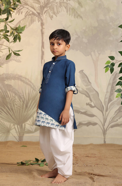 Boy Elephant Kurta Set - Blue