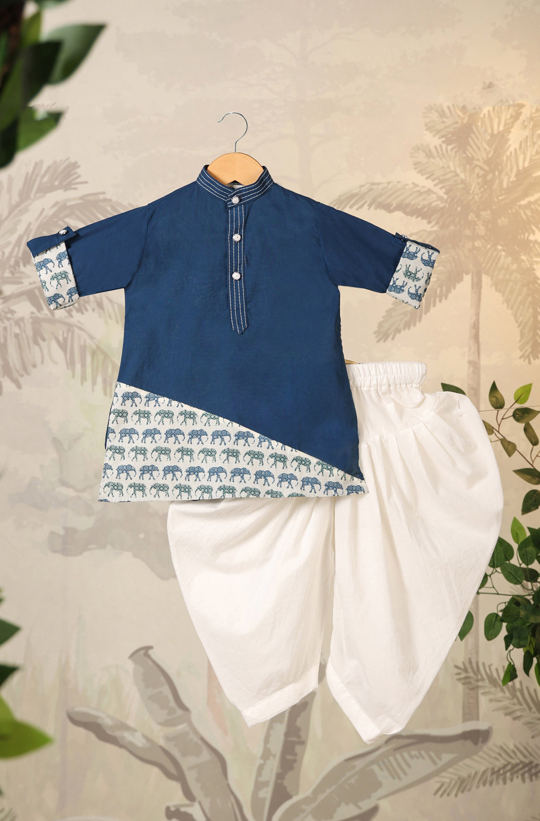 Boy Elephant Kurta Set - Blue