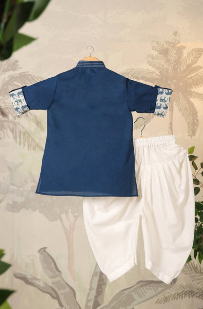 Boy Elephant Kurta Set - Blue