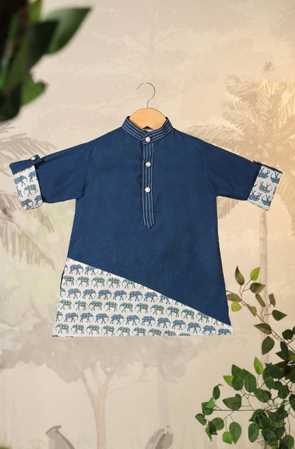 Boy Elephant Kurta Set - Blue