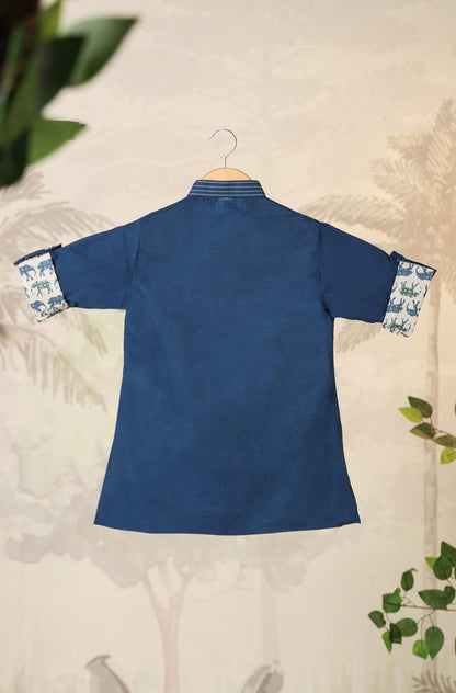 Boy Elephant Kurta Set - Blue