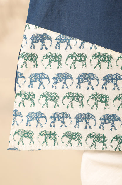 Boy Elephant Kurta Set - Blue