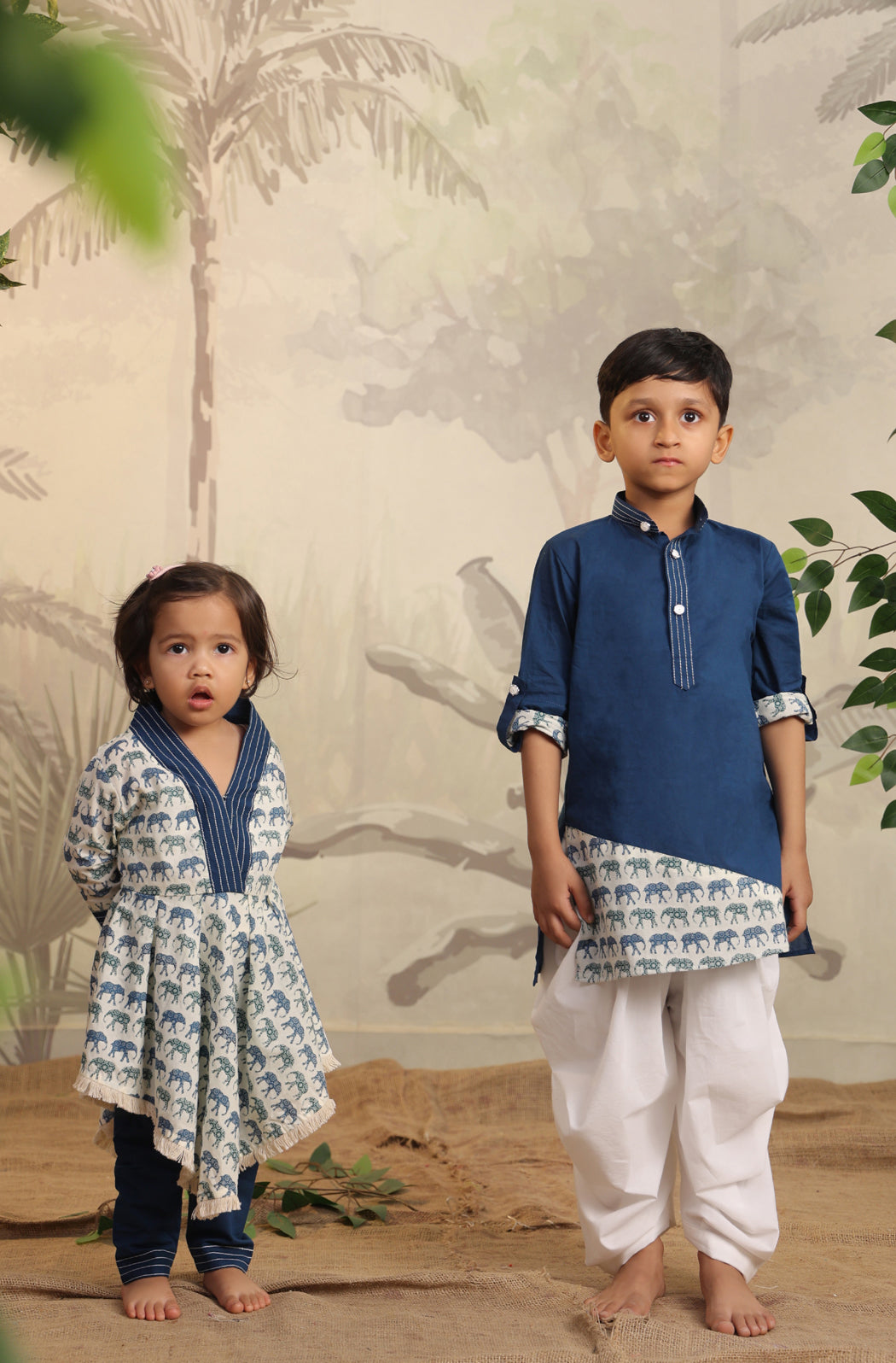 Boy Elephant Kurta Set - Blue