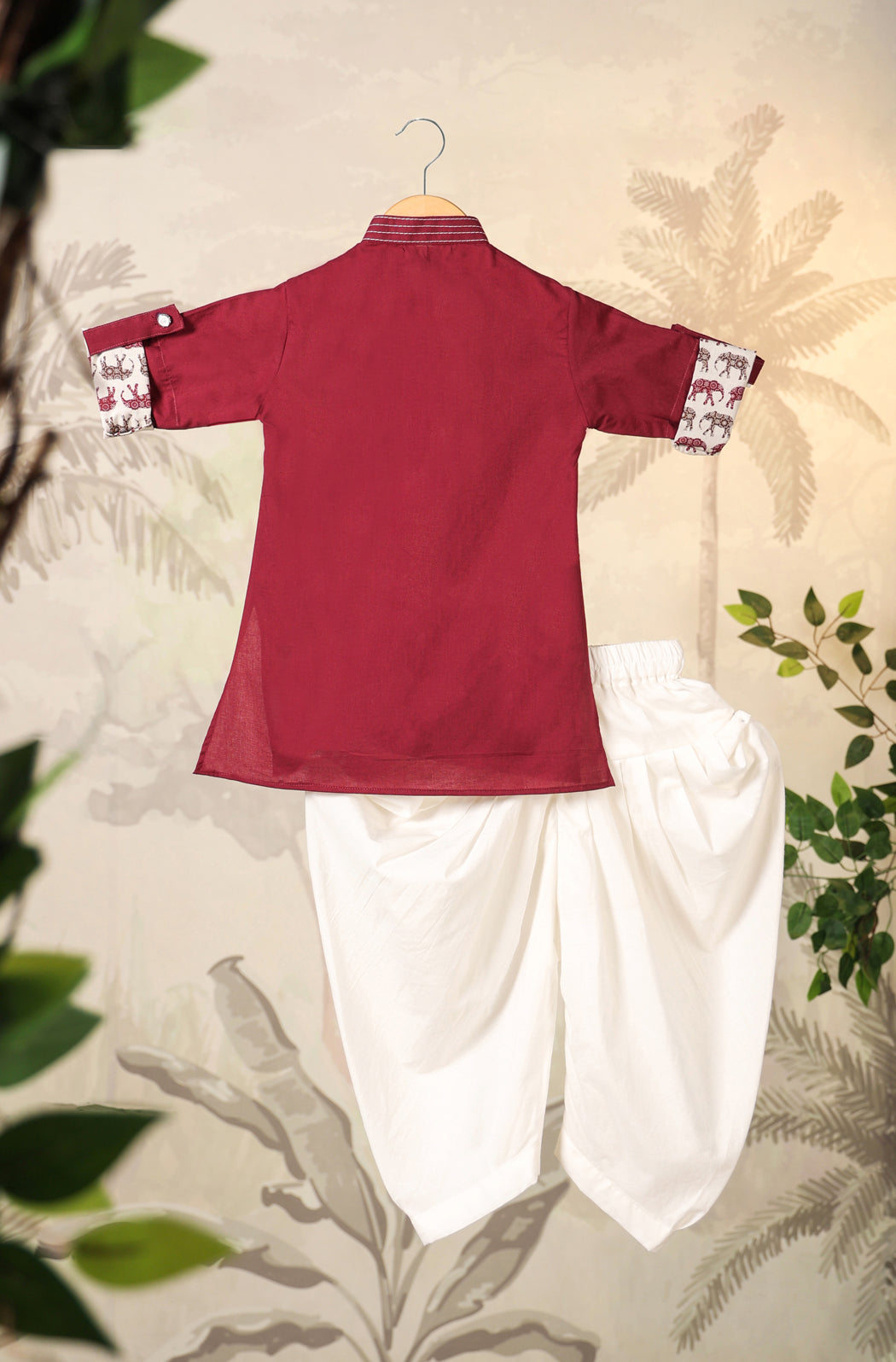 Boy Elephant Kurta Set - Wine