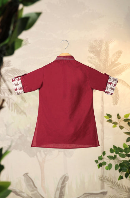 Boy Elephant Kurta Set - Wine