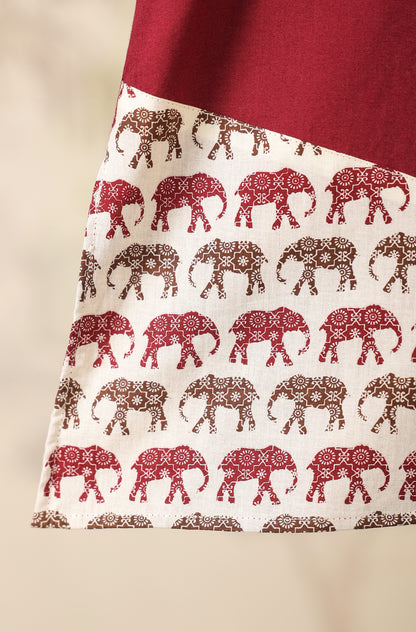 Boy Elephant Kurta Set - Wine