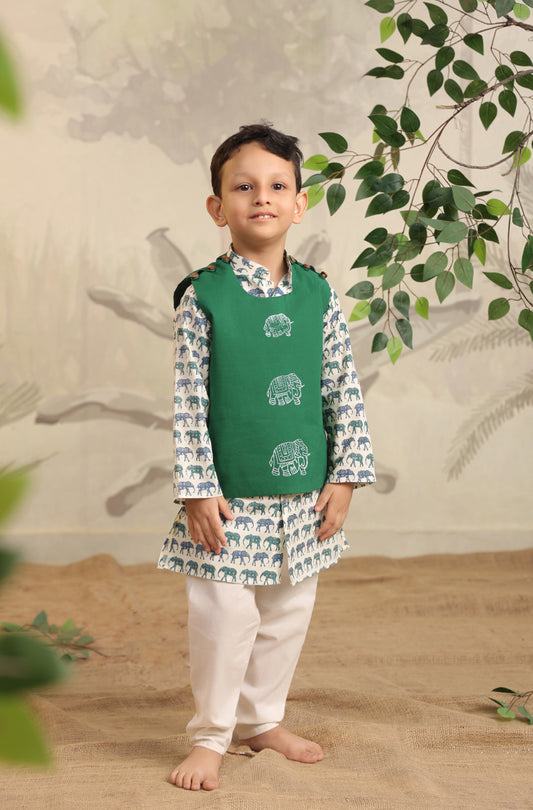 Boy Elephant 3 Pc Bundi Set - Green