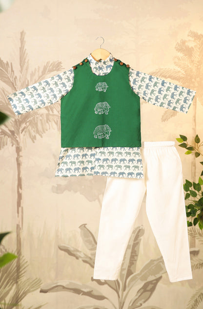 Boy Elephant 3 Pc Bundi Set - Green