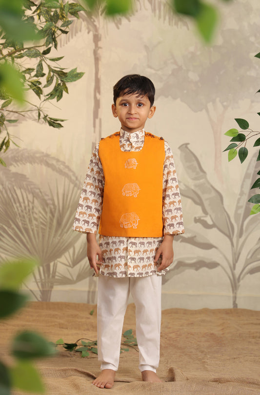 Boy Elephant 3 Pc Bundi Set - Orange