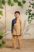 Boy Blue Elephant Shirt Set - Beige