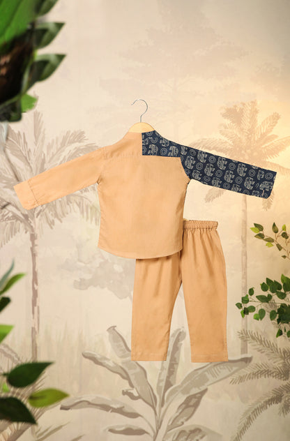 Boy Blue Elephant Shirt Set - Beige