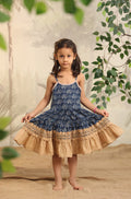 Girl Blue Elephant Dress - Beige