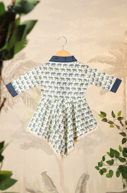 Girls Elephant print Kurta Set - Teal Blue