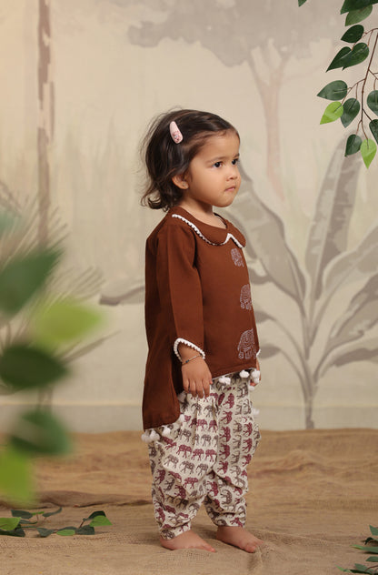 Girls Elephant Top Set - Brown