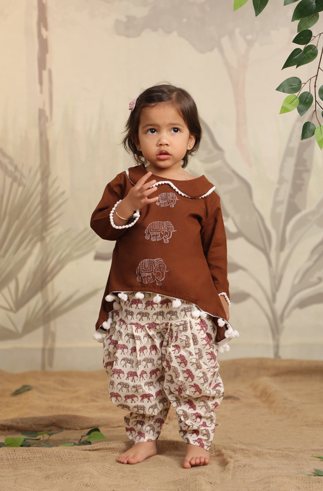 Girls Elephant Top Set - Brown