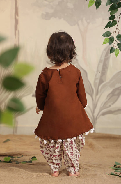 Girls Elephant Top Set - Brown