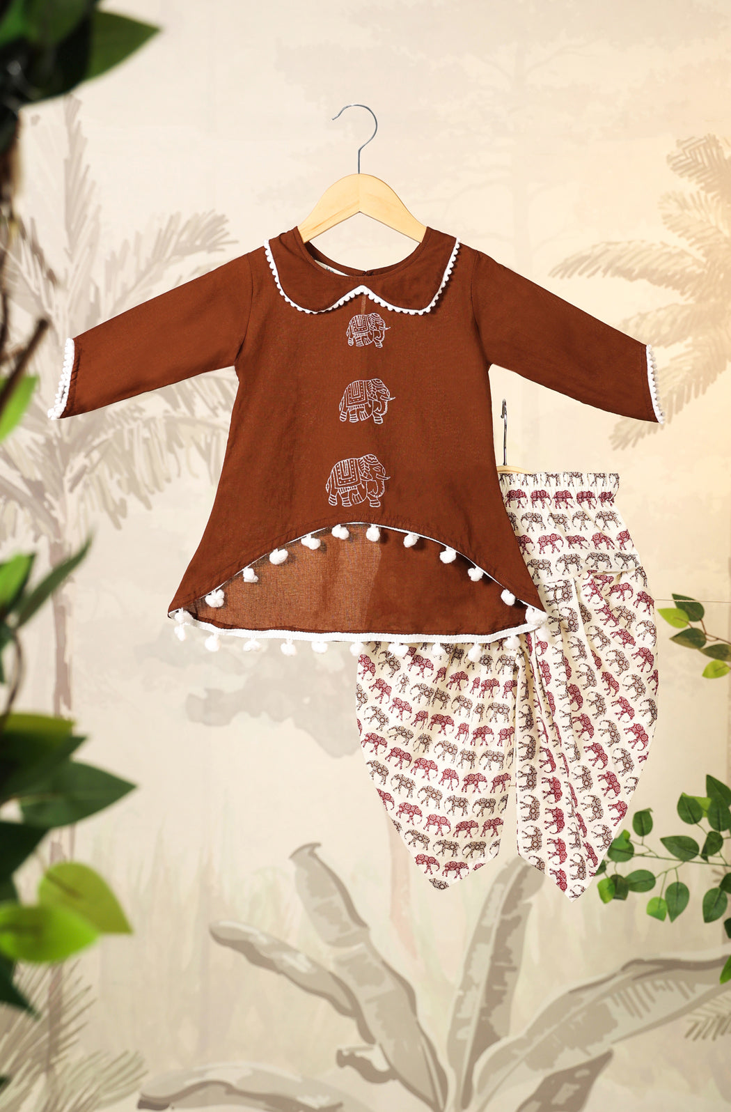 Girls Elephant Top Set - Brown