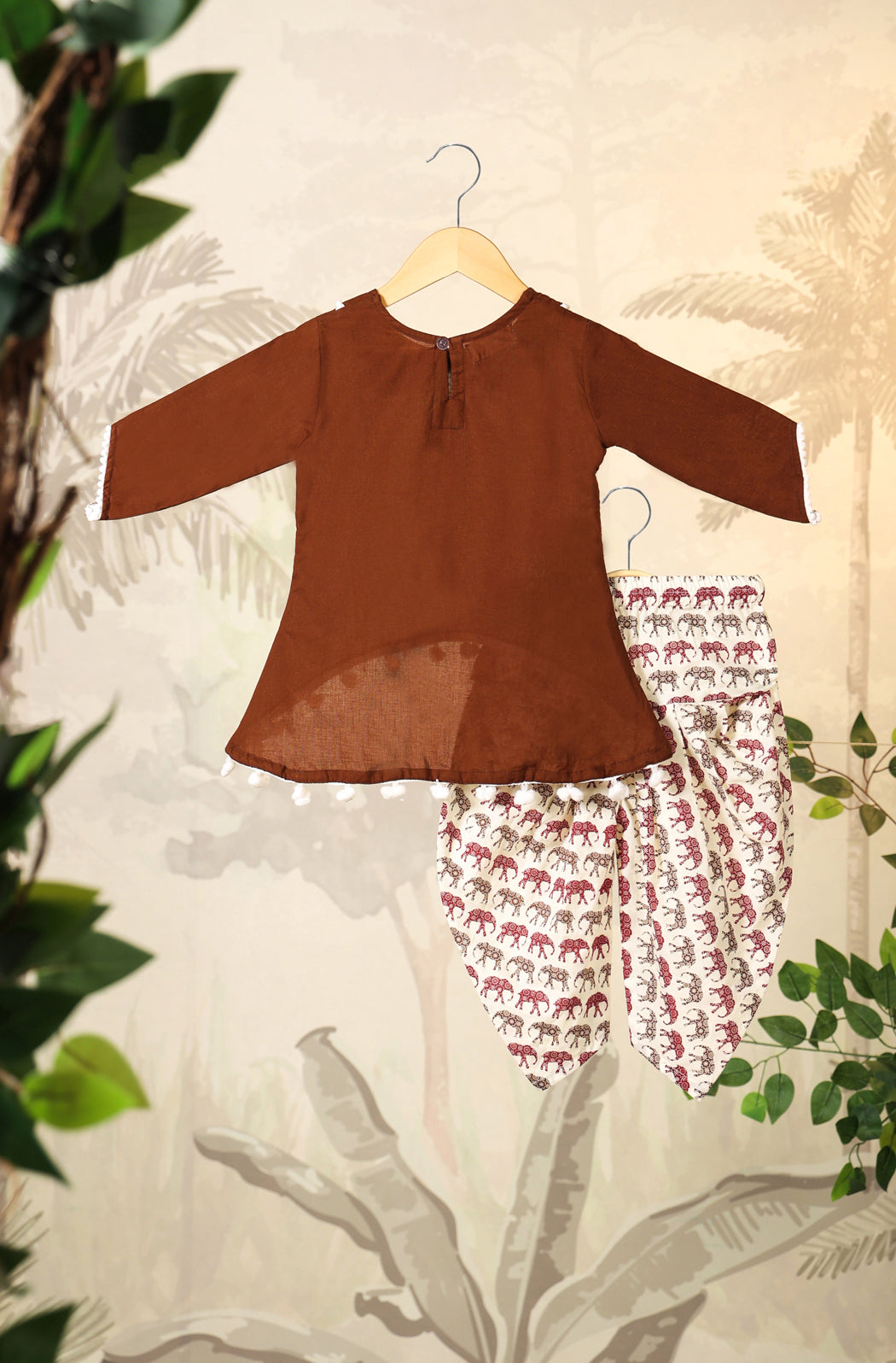 Girls Elephant Top Set - Brown