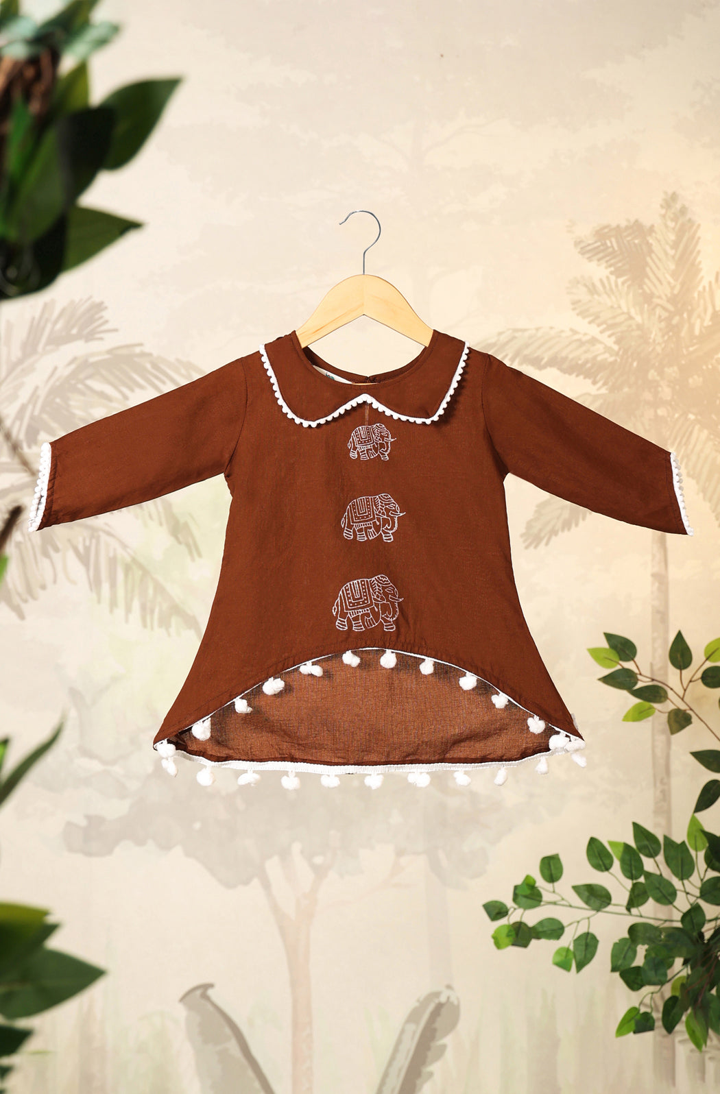 Girls Elephant Top Set - Brown