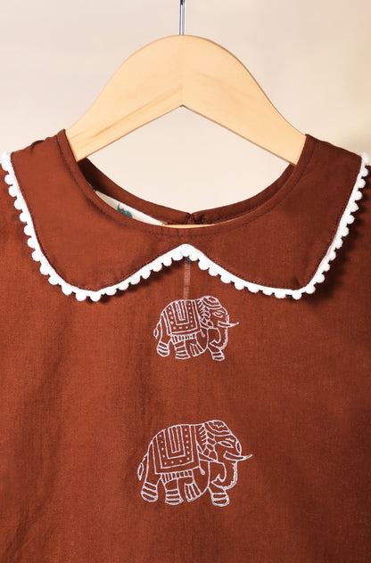 Girls Elephant Top Set - Brown