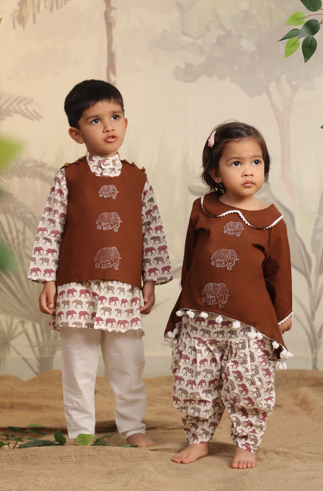 Girls Elephant Top Set - Brown