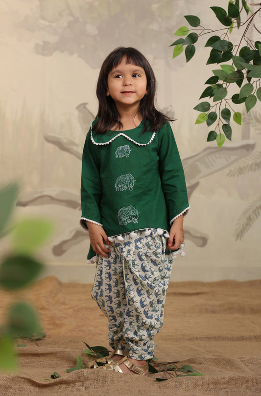 Girls Elephant Top Set - Green