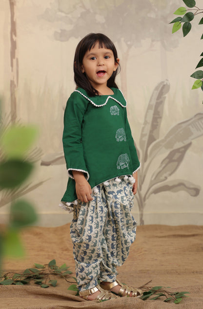 Girls Elephant Top Set - Green