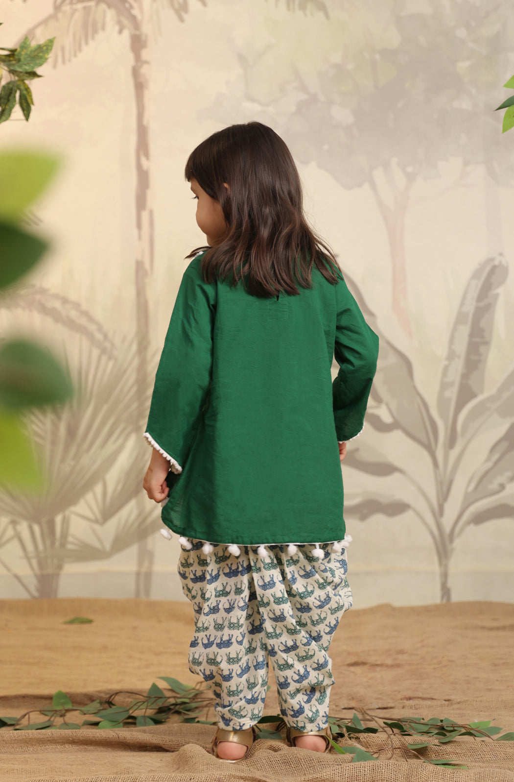 Girls Elephant Top Set - Green