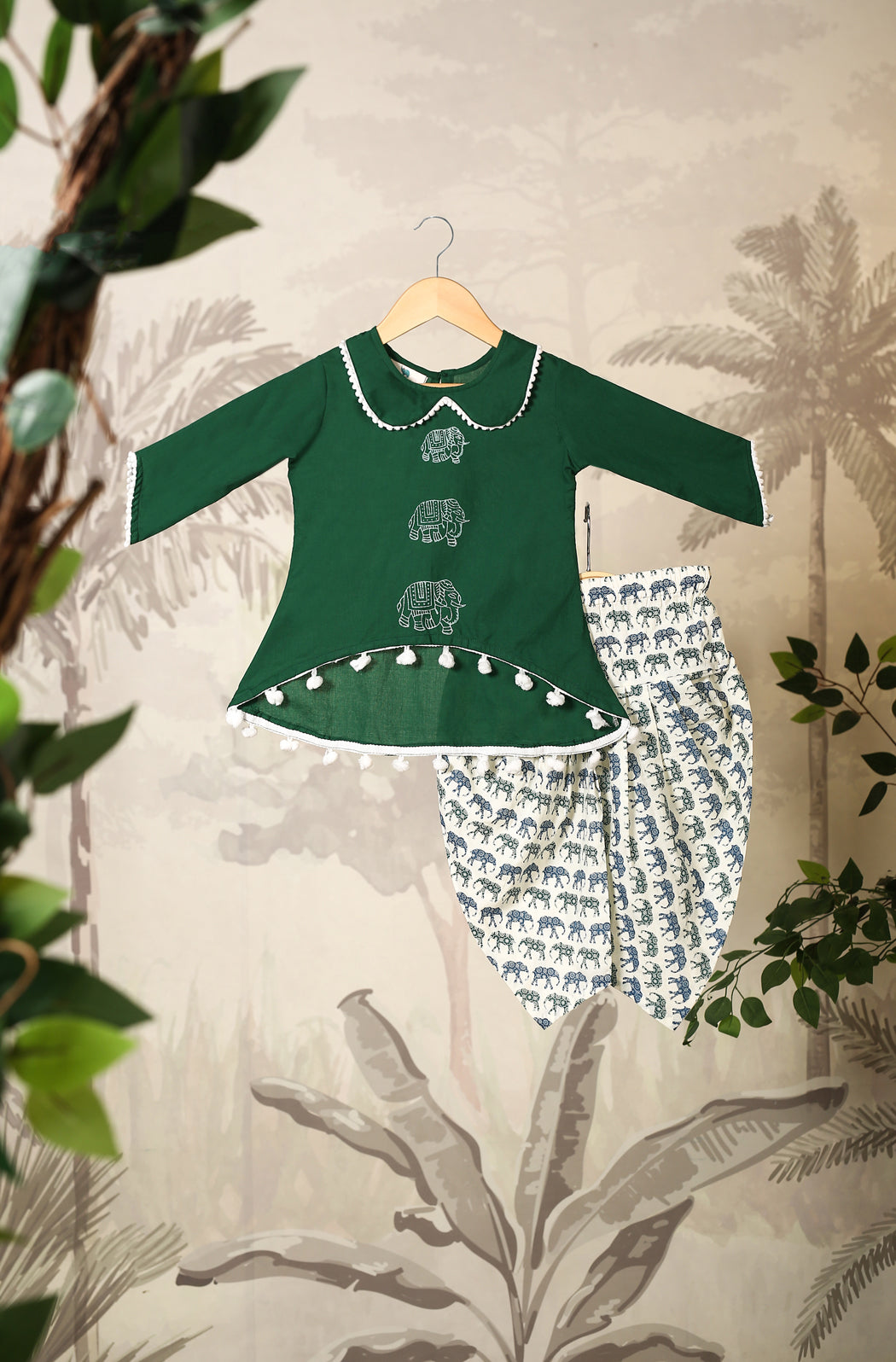 Girls Elephant Top Set - Green