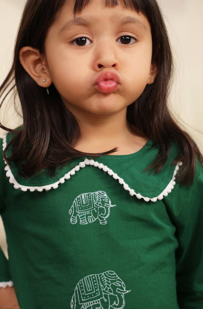 Girls Elephant Top Set - Green