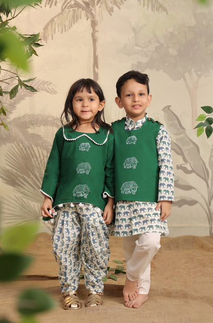 Girls Elephant Top Set - Green