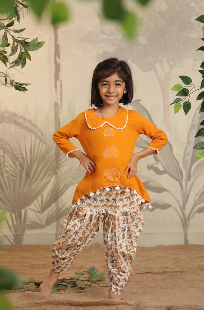 Girls Elephant Top Set - Orange