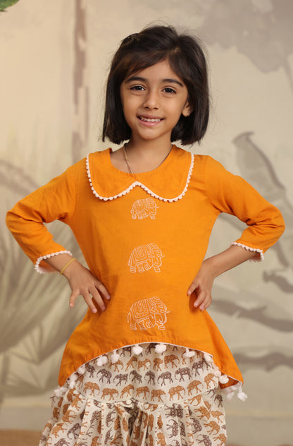 Girls Elephant Top Set - Orange