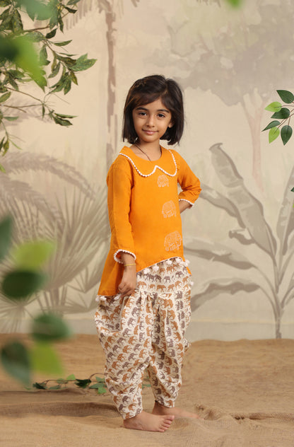 Girls Elephant Top Set - Orange