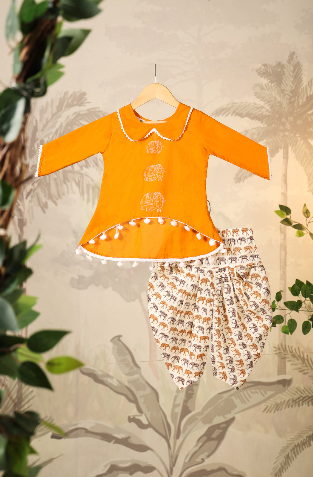 Girls Elephant Top Set - Orange