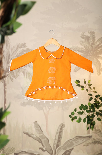 Girls Elephant Top Set - Orange