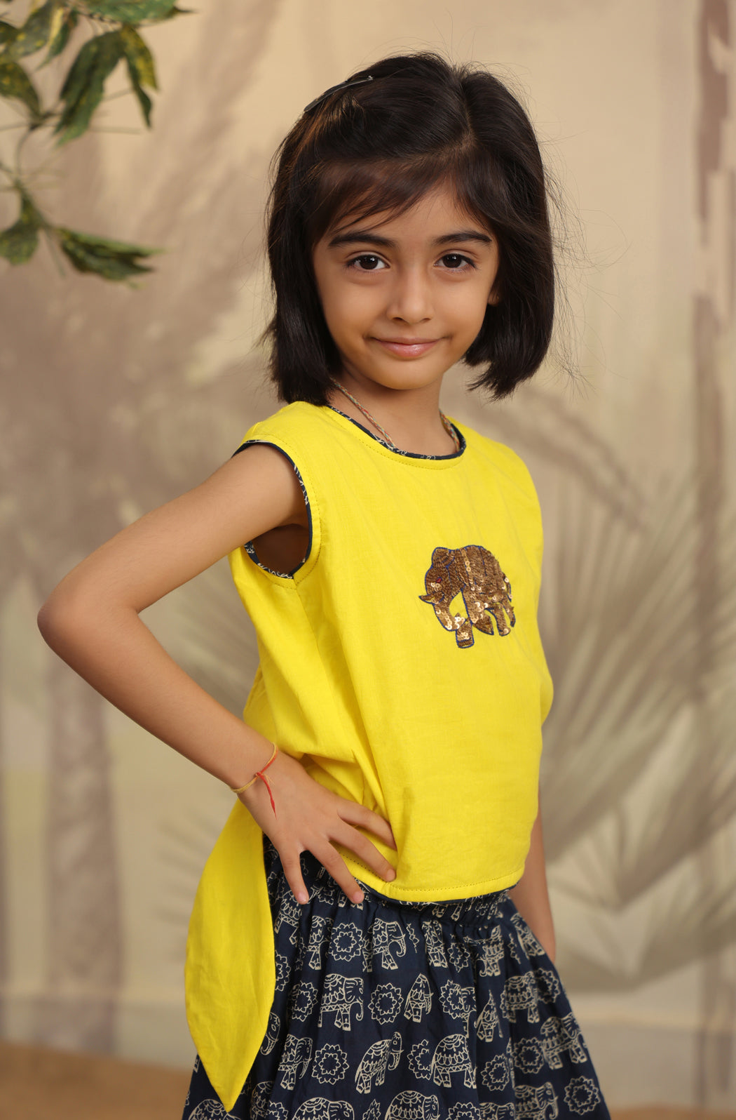 Girl Elephant Skirt Top Set - Yellow