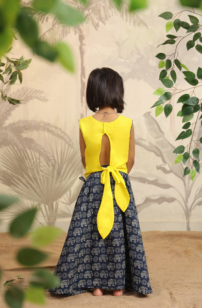 Girl Elephant Skirt Top Set - Yellow