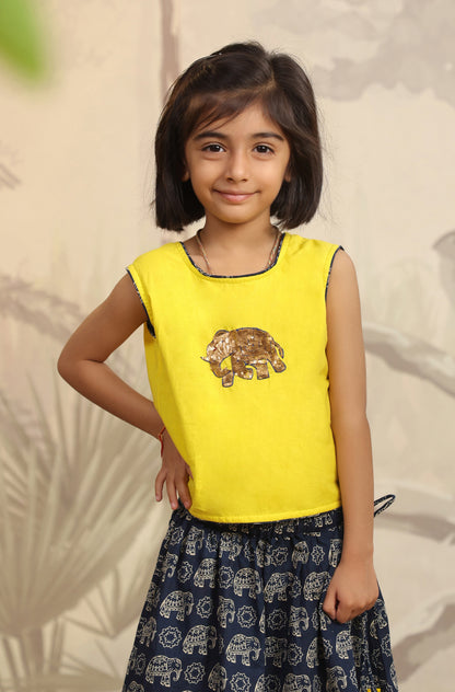 Girl Elephant Skirt Top Set - Yellow