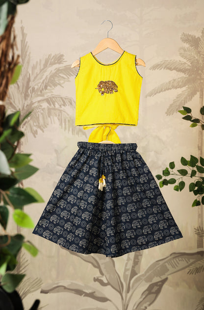 Girl Elephant Skirt Top Set - Yellow