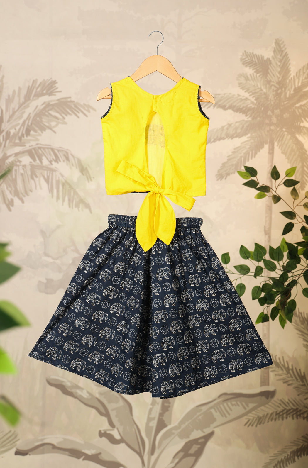 Girl Elephant Skirt Top Set - Yellow