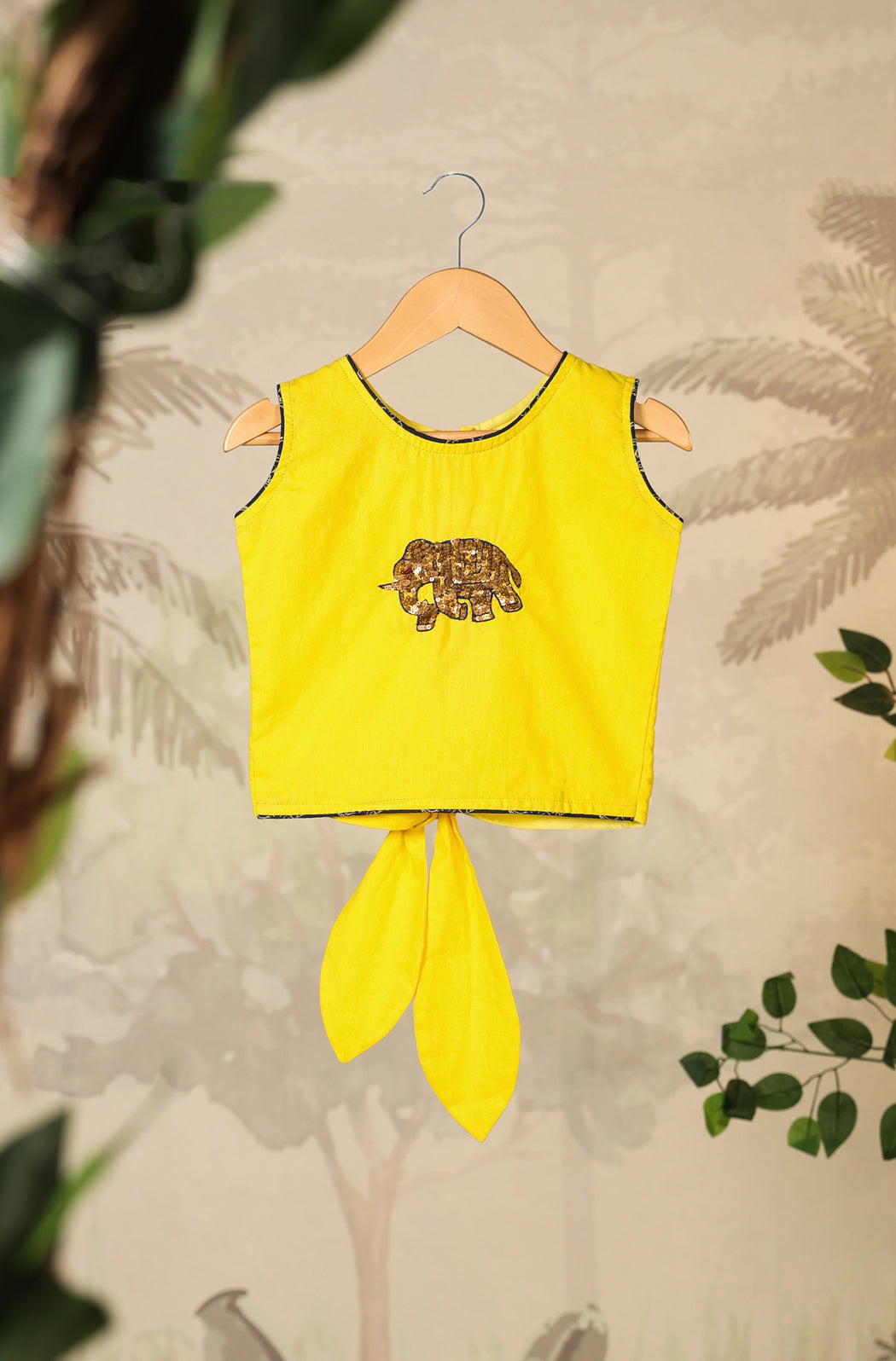 Girl Elephant Skirt Top Set - Yellow