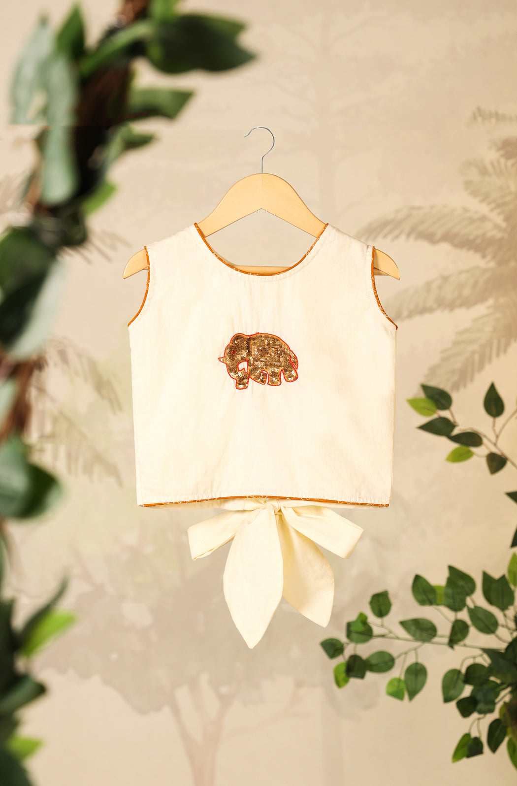 Girl Elephant Skirt Top Set - Orange