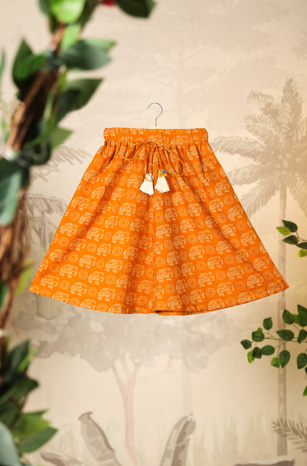 Girl Elephant Skirt Top Set - Orange