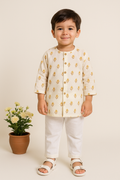 Boy Tiny Blooms Printed Kurta Pant Set- Mustard