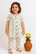 Girl Tiny Bloom Printed Coord Set- Turquoise