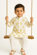 Boy Blossom Printed Kurta Pant Set- Mustard