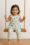 Girl Blossom Top and Pants Set- Turquoise