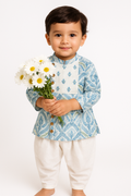 Boy Bloomingdale Printed Kurta Pant Set- Turquoise